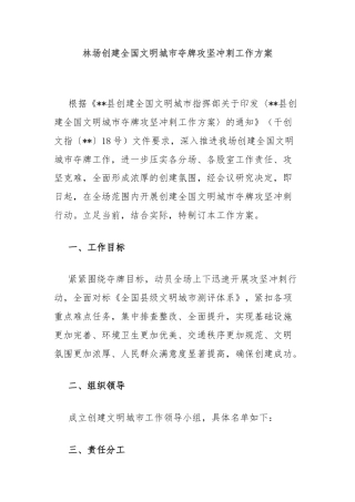 林场创建全国文明城市夺牌攻坚冲刺工作方案