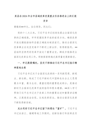 某县在2024年全市县域改革发展重点任务推进会上的汇报发言