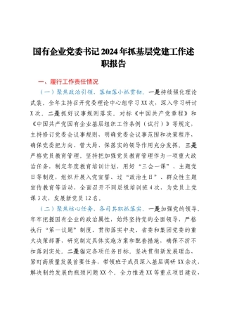 国有企业党委书记2024年抓基层党建工作述职报告