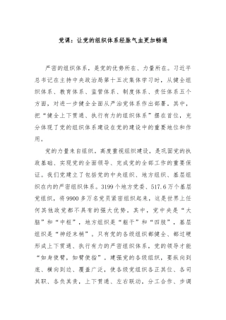 党课：让党的组织体系经脉气血更加畅通
