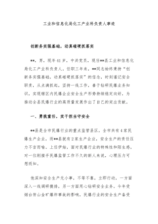 工业和信息化局化工产业科负责人事迹