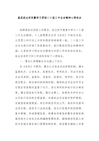 基层派出所民警学习贯彻二十届三中全会精神心得体会