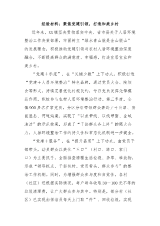 经验材料：聚焦党建引领，打造和美乡村