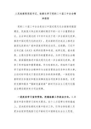 人民检察院党组书记、检察长学习党的二十届三中全会精神感悟