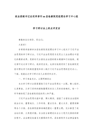 政法委副书记在巡学旁听xx县检察院党组理论学习中心组学习研讨会上的点评发言