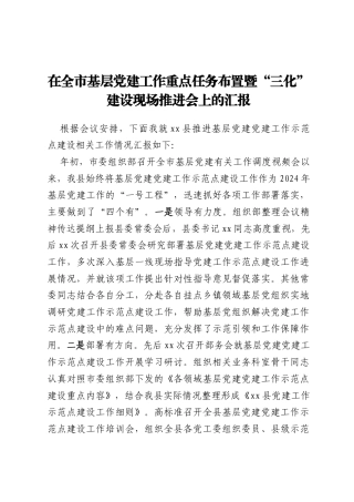 在全市基层党建工作重点任务布置暨“三化”  建设现场推进会上的汇报