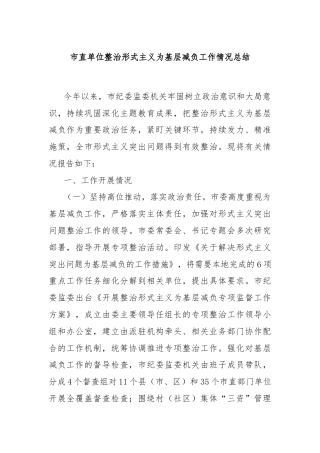 市直单位整治形式主义为基层减负工作情况总结