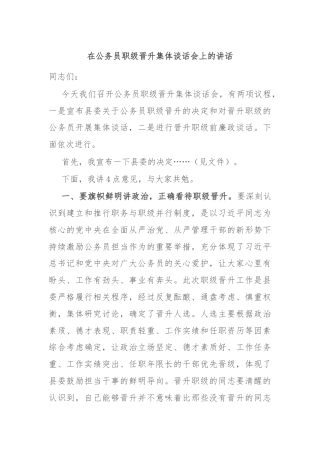 在公务员职级晋升集体谈话会上的讲话