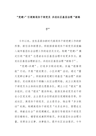 “党建+”引领离退休干部党员 共创社区基层治理“新路子”