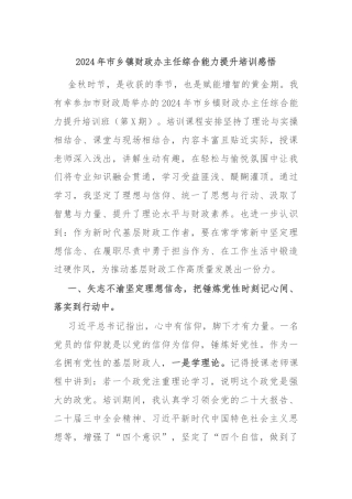 2024年市乡镇财政办主任综合能力提升培训感悟