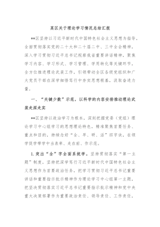 某区关于理论学习情况总结汇报