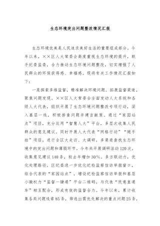 生态环境突出问题整改情况汇报