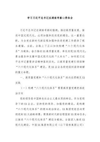 学习习近平总书记在湖南考察心得体会