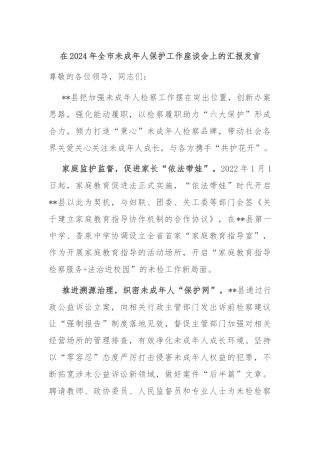 在2024年全市未成年人保护工作座谈会上的汇报发言