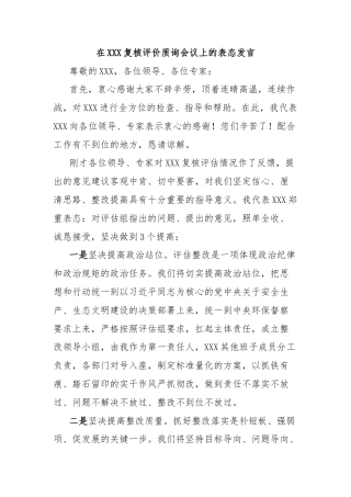 在XXX复核评价质询会议上的表态发言
