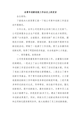 在青年创新创效工作会议上的发言