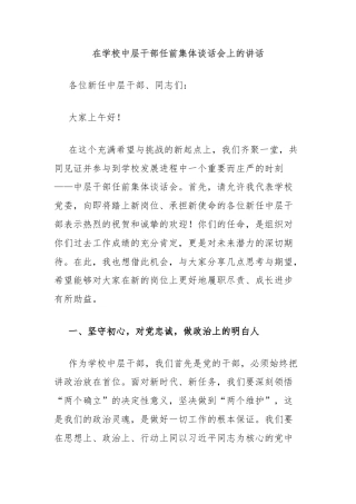 在学校中层干部任前集体谈话会上的讲话