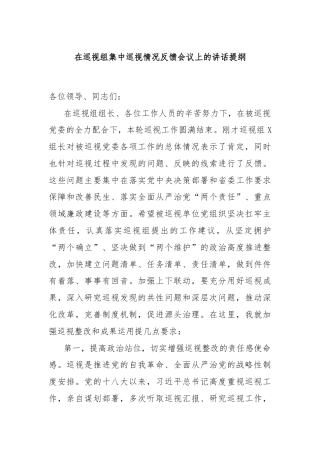 在巡视组集中巡视情况反馈会议上的讲话提纲