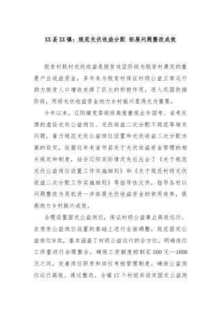 XX县XX镇：规范光伏收益分配 拓展问题整改成效