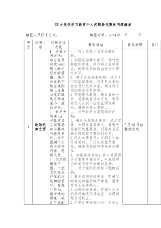 XX乡党纪学习教育个人问题检视整改问题清单