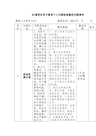 XX镇党纪学习教育个人问题检视整改问题清单