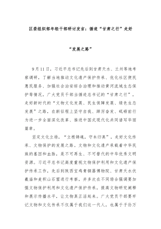 区委组织部年轻干部研讨发言：循迹“甘肃之行”走好“发展之路”