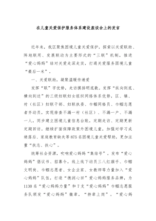 在儿童关爱保护服务体系建设座谈会上的发言