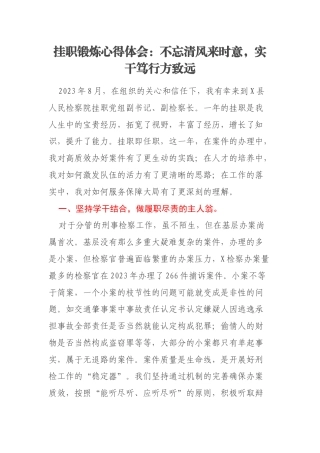 挂职锻炼心得体会：不忘清风来时意，实干笃行方致远