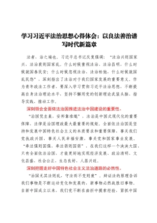 学习习近平法治思想心得体会：以良法善治谱写时代新篇章