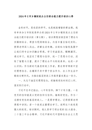 2024年X市乡镇财政办主任综合能力提升培训心得