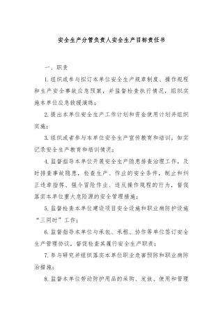 安全生产分管负责人安全生产目标责任书