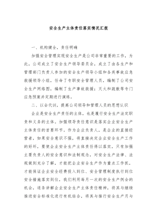 安全生产主体责任落实情况汇报