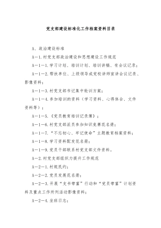 党支部建设标准化工作档案资料目录