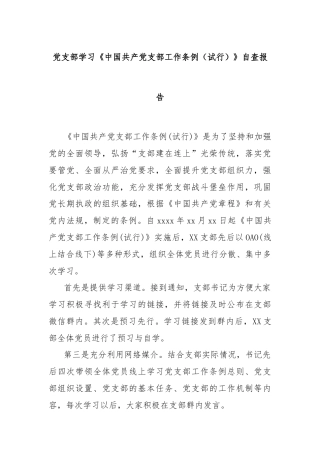 党支部学习《中国共产党支部工作条例（试行）》自查报告