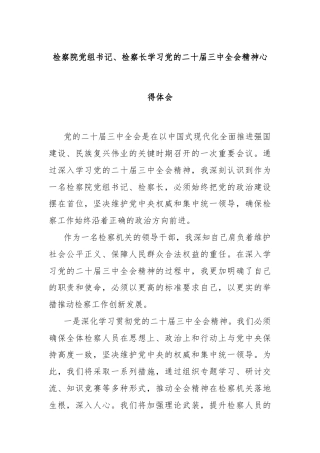 检察院党组书记、检察长学习党的二十届三中全会精神心得体会