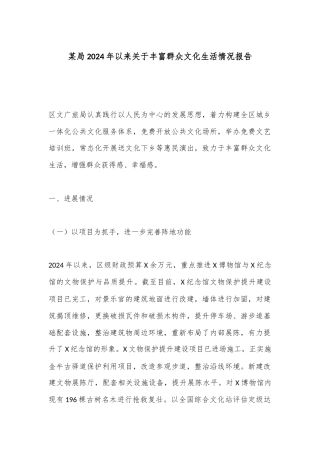某局2024年以来关于丰富群众文化生活情况报告