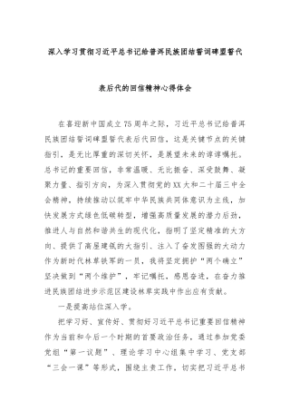 深入学习贯彻习近平总书记给普洱民族团结誓词碑盟誓代表后代的回信精神心得体会