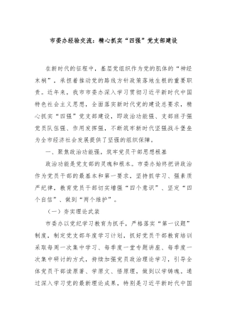 市委办经验交流：精心抓实“四强”党支部建设