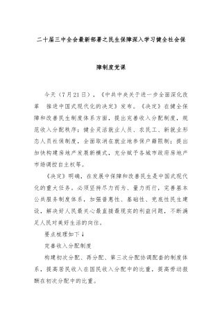 二十届三中全会最新部署之民生保障深入学习健全社会保障制度党课