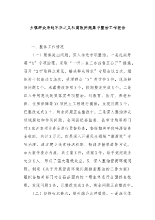 乡镇群众身边不正之风和腐败问题集中整治工作报告