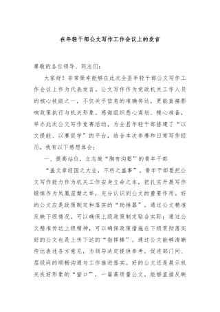 在年轻干部公文写作工作会议上的发言