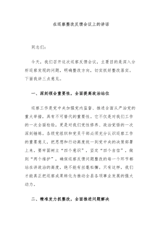 在巡察整改反馈会议上的讲话