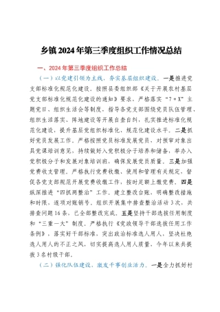 乡镇2024年第三季度组织工作情况总结