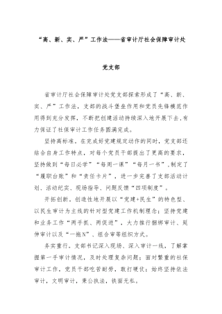 “高、新、实、严”工作法——省审计厅社会保障审计处党支部