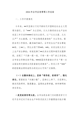 2024年全市应急管理工作总结