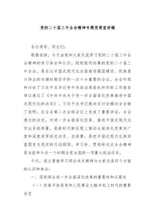 党的二十届三中全会精神专题党课宣讲稿
