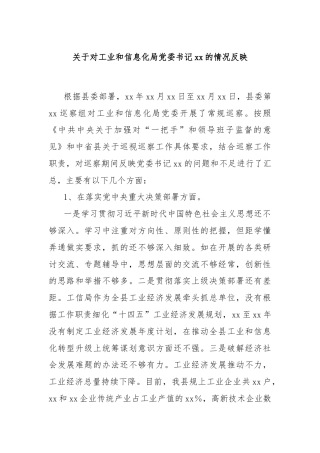 关于对工业和信息化局党委书记xx的情况反映