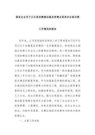 国有企业关于以示范创建推动基层党建全面进步全面过硬工作情况的报告