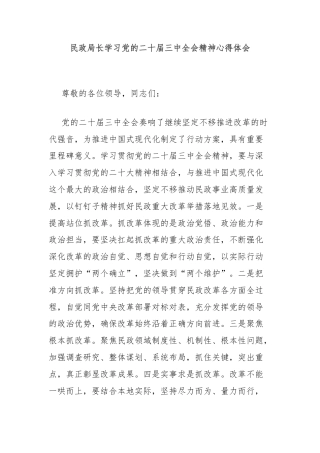 民政局长学习党的二十届三中全会精神心得体会