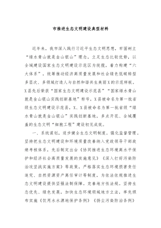市推进生态文明建设典型材料